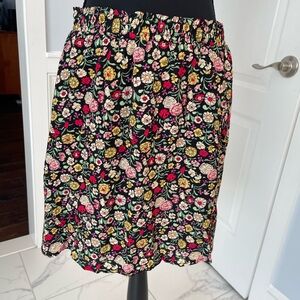 LOFT Black Floral Smocked A-Line Skirt